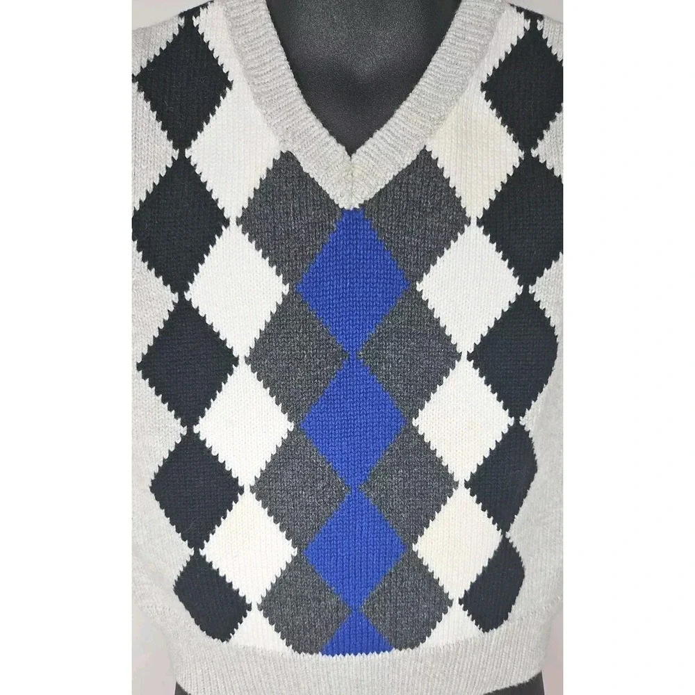 Boy's Gymboree 2010 Preppy Rocks Gray‎ Blue Argyle Sweater Vest Size 18-24 MTHS